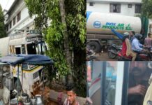A tanker lorry carrying oxygen lost control and rammed into a shop on MC Road in Kottayam, no injuries were reported.