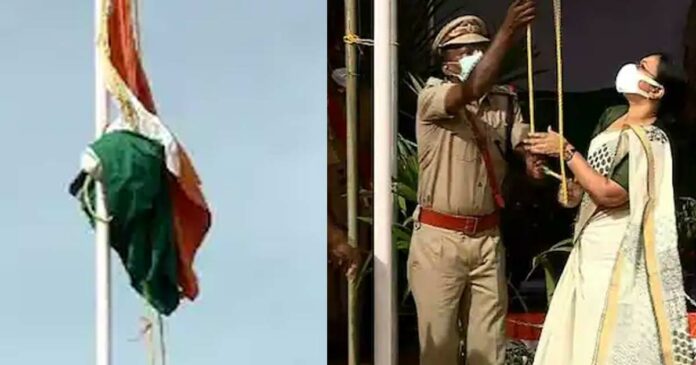 Flag hoisted by minister gets stuck in Pathanamthitta on the occasion of Independence Day; Returned and raised again