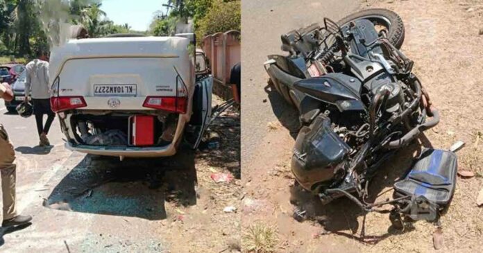 Road accident on Pala-Thodupuzha highway; A young biker died in a collision between a car and a bike