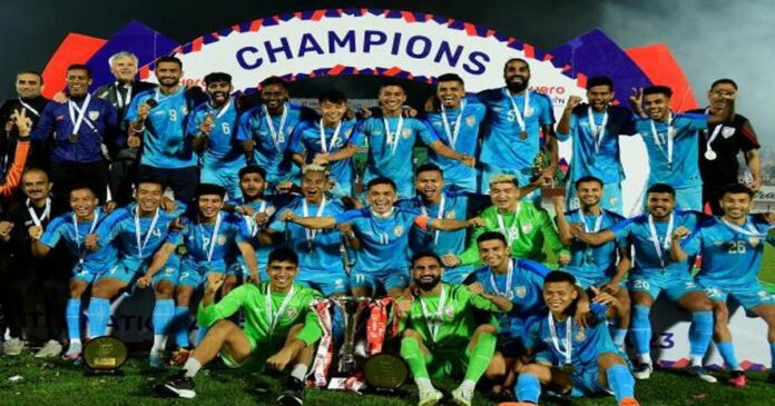 India won the tri-nation football tournament! Defeated Kyrgyzstan by 2 goals against