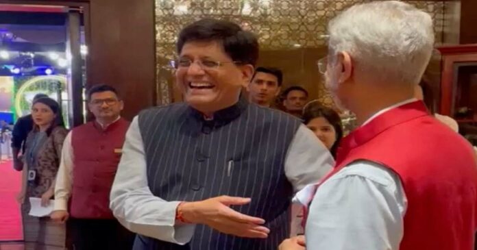A friendly conversation between Union Minister Piyush Goyal and External Affairs Minister S Jaishankar is gaining attention