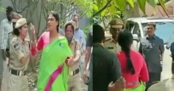 YSR Telangana Party leader YS Sharmila arrested after she was beat the policemen who stopped her car