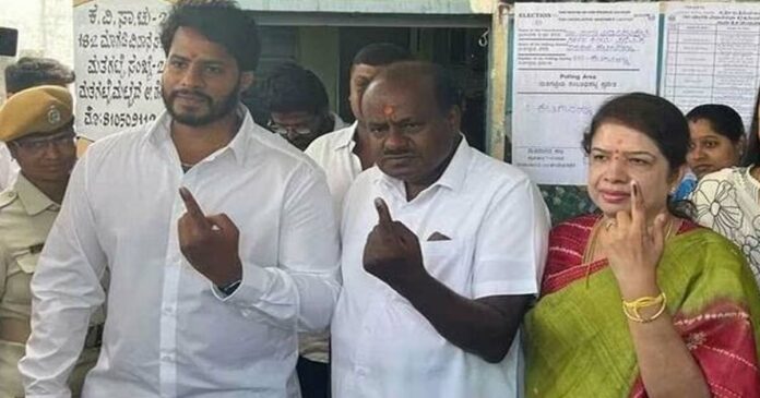H.D.Kumaraswamy's son Nikhil Kumaraswamy was defeated in Ramanagara constituency.