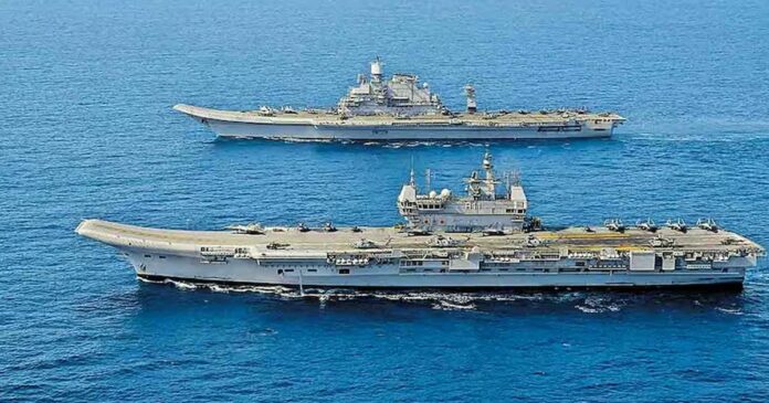 Indian Navy conducts massive exercise in Arabian Sea with 2 aircraft carriers and 35 aircraft