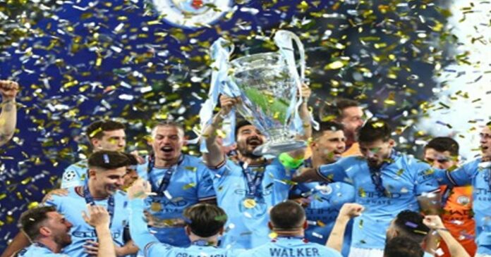 Europe covered in blue; Champions League title through Manchester City to England
