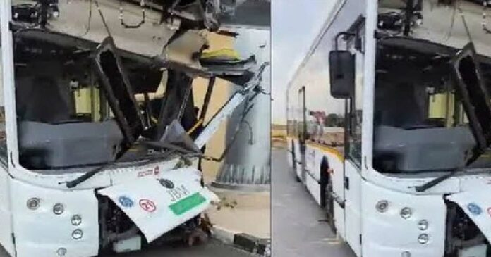 Shuttle service bus crashes into pillar at Bengaluru airport; Ten people were injured