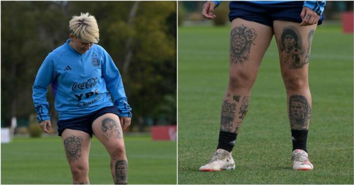 Ronaldo tattoo on leg; Argentina women forward player with explanation