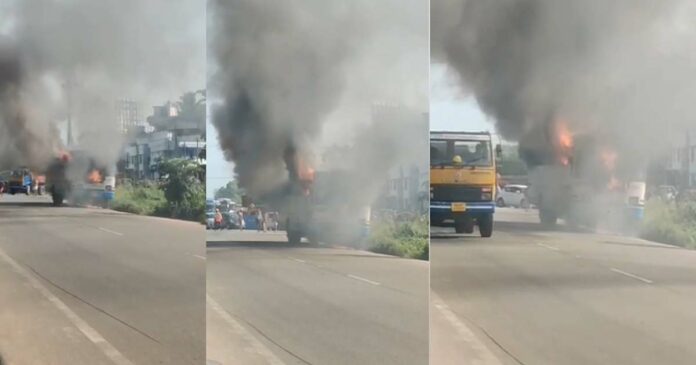 KSRTC bus caught fire while running in Thiruvananthapuram; Seeing the smoke, the driver stopped the bus and let everyone out, avoiding a huge accident!
