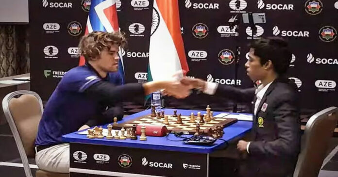 Chess World Cup; Pragnananda draws Magnus Carlsen in the first game! A tie broke after 35 moves; The winner of tomorrow's second game will be crowned
