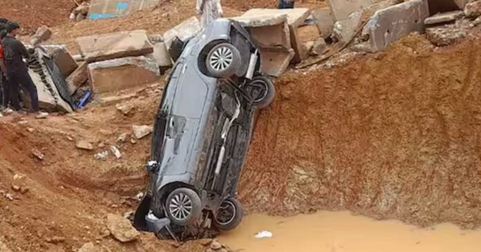 A young man died in an accident when his car fell into a road construction pit in Attingal, five people were hospitalized with injuries