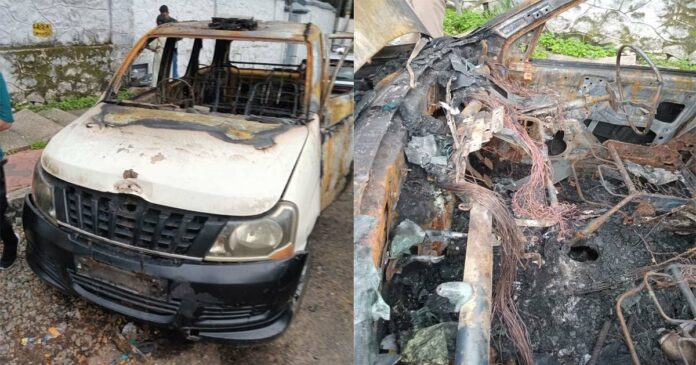 An incident in which the official vehicle of a top officer of the Police Intelligence Department caught fire while running; Forensic department conducted the inspection