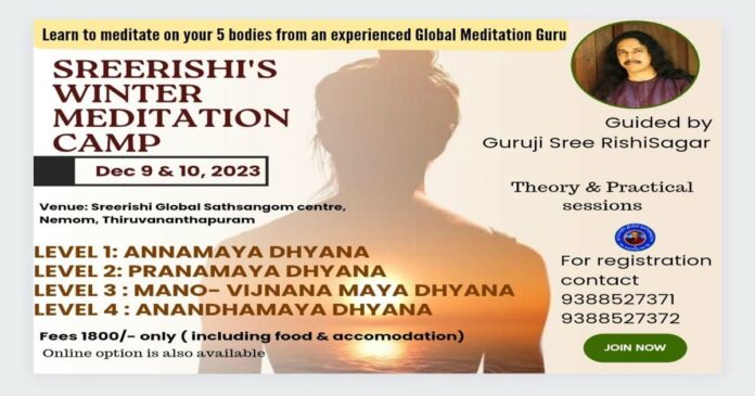 Meditation camp under the auspices of Sreerishi Global Sathsangom on December 9 and 10; Registration has started