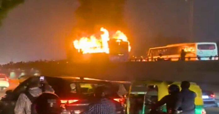 Double decker bus catches fire on Gurugram Jaipur highway 2 passengers burnt to death !29 seriously burnt