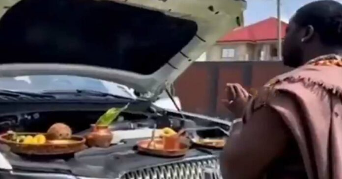 Young African worships new vehicle with mantra; Video has taken over social media
