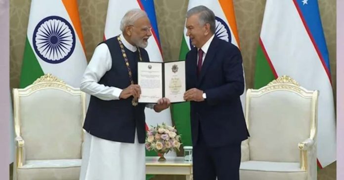 Uzbekistan's highest state honor conferred upon Prime Minister Narendra Modi; awarded the 'Order of Oliy Darajali Do'stlik'.