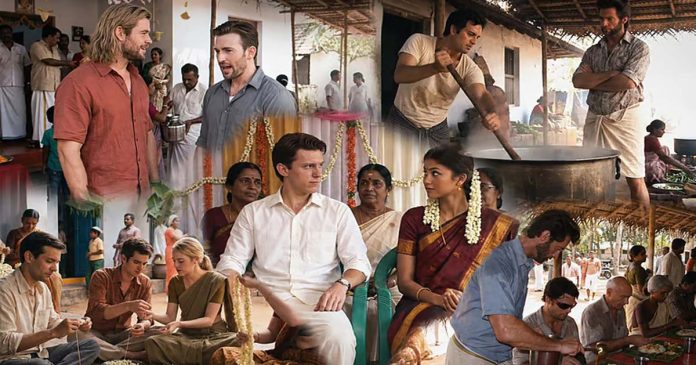 Tom Holland-Zendaya wedding in Kerala style; superheroes enjoy a traditional feast on plantain leaves—AI video goes viral.